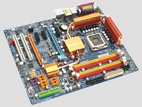 Picture of a computer Motherboard.